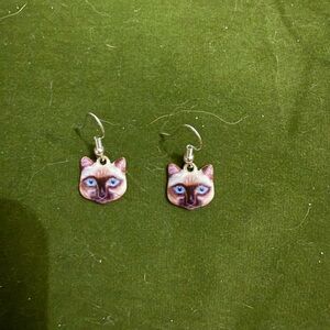 Cat Face Earrings - Blue and Brown